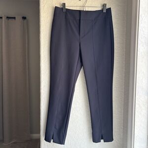 Cabi Womens 6 Cropped Navy Pants Trousers Blue Pintuck Hem Slit Stretch